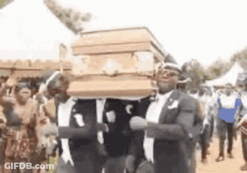 Men Carrying Coffin While Dancing GIF