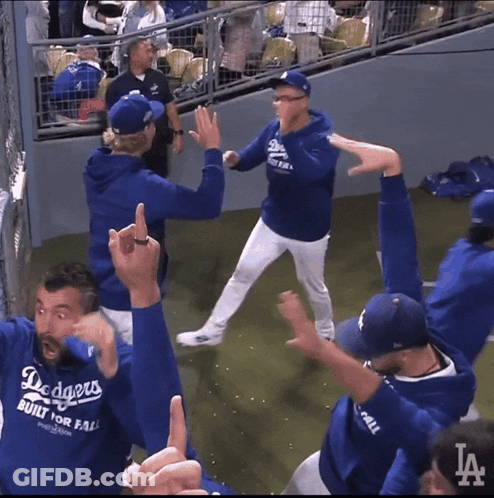 Men Dancing In Dodgers Shirts GIF