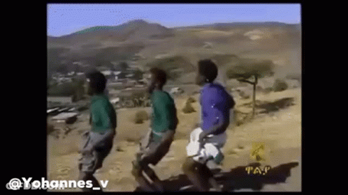 Men Dancing In Field Near Mountain GIF