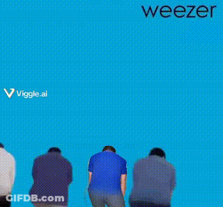 Men Dancing In Front Of Weezer Sign GIF