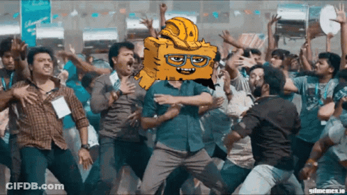 Men Dancing With SpongeBob SquarePants Character On Head GIF