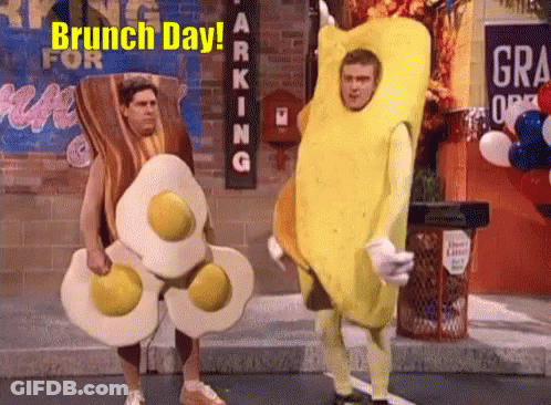 Men Dressed As Bacon And Eggs GIF