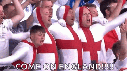 Men Dressed As England Flags In Crowd GIF