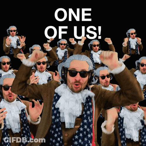 Men Dressed As George Washington Dancing One Of Us GIF