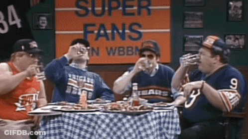 Men Drinking Beer Under Super Fans Sign In WBBM GIF