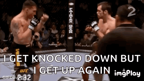 Men Fighting In Boxing Ring With Song Lyrics GIF