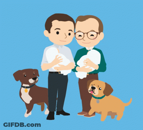 Men Holding Baby And Dog GIF