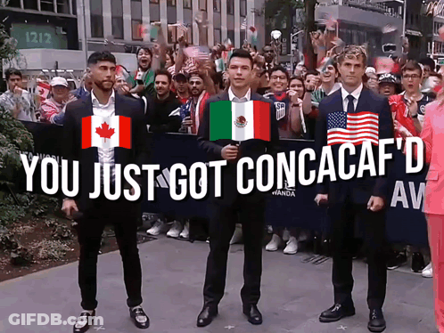 Men Holding Flags Saying You Just Got Concacaf 'D GIF