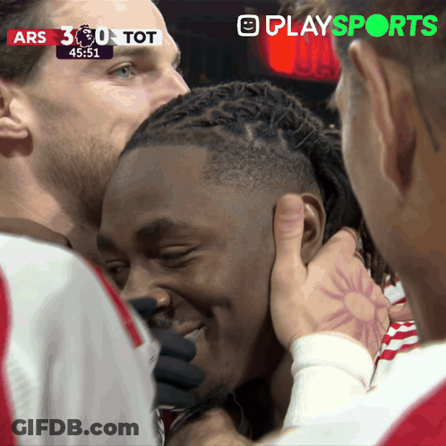 Men Hugging With Play Sports Logo GIF