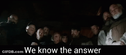 Men In Dark Room Saying We Know The Answer GIF
