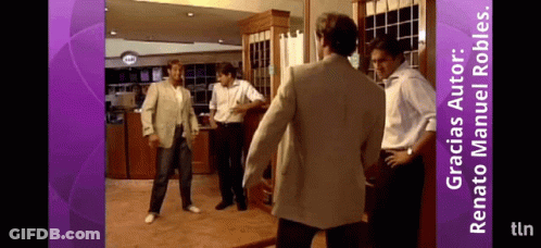Men In Front Of Gracias Autor Renato Manuel Robles Sign GIF
