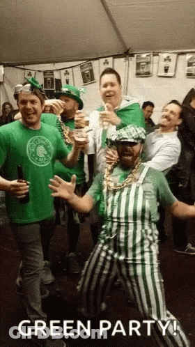 Men In Green And White Having Green Party GIF