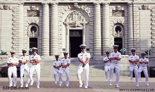 Men In Military Uniforms Dancing Saying Why I Love My Sailor GIF