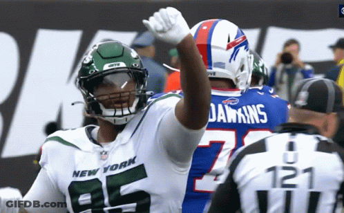 Men In New York And Buffalo Jerseys High Five GIF