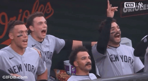 Men In New York Jerseys Sitting In Dugout GIF