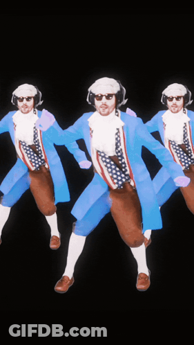 Men In Patriotic Costumes Dancing In A Line GIF