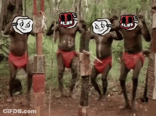 Men In Red Underwear Dancing Together GIF