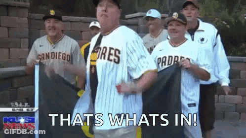 Men In San Diego Padres Jerseys Holding Flags GIF