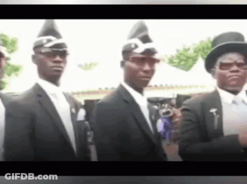 Men In Suits And Top Hats Standing In Line GIF
