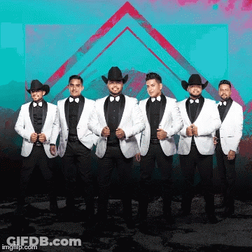 Men In Tuxedos And Cowboy Hats Posing GIF