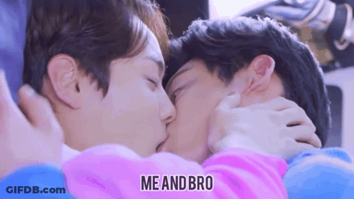 Men Kissing With Me And Bro Above GIF