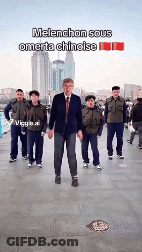 Men On Sidewalk Saying Melonchon Sous Omerta Chinese GIF