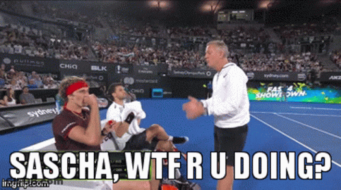 Men On Tennis Court Sascha WTF R U Doing GIF