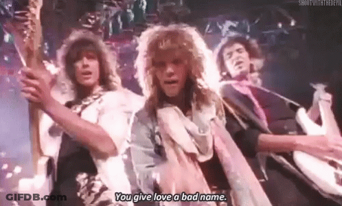 Men Playing Guitars Saying You Give Love A Bad Name GIF