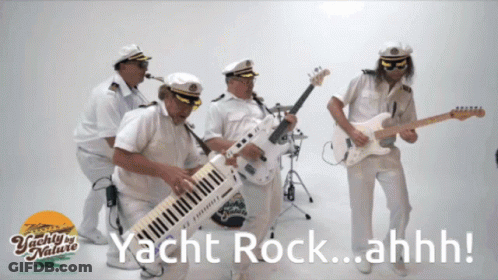 Men Playing Instruments In Front Of Yacht Rock Ahhhh Sign GIF