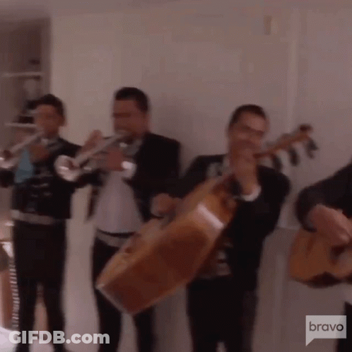 Men Playing Instruments With Bravo GIF