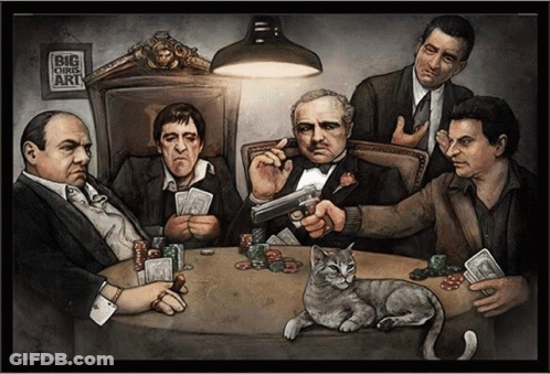 Men Playing Poker With Cat And Big Chris Art Sign GIF