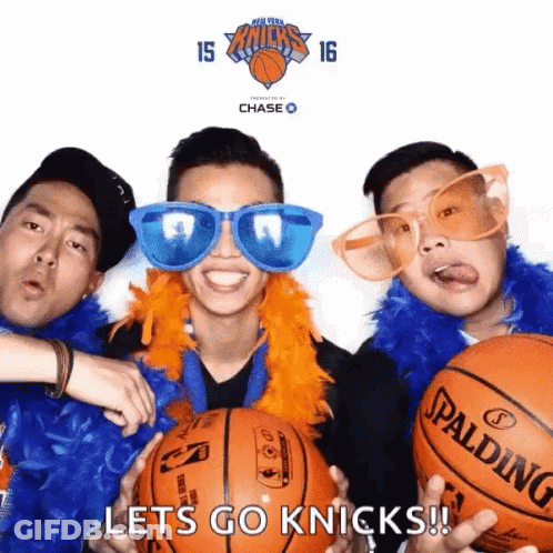 Men Posing With Basketballs Let's Go Knicks GIF