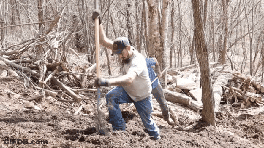 Men Raking Mulch Down The Hill GIF
