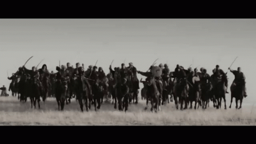 Men Riding Horse Fighting War GIF