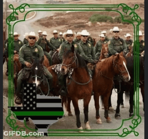 Men Riding Horses In Green Frame GIF