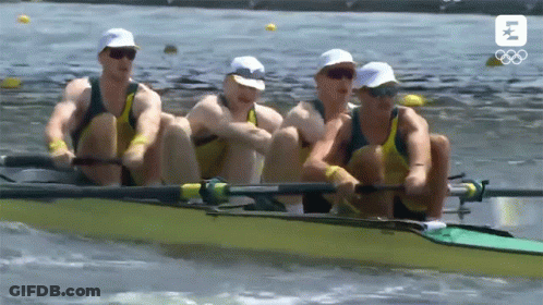 Men Rowing Boat With LK GIF