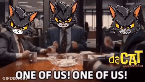 Men Sitting Around Dacat Logo Table GIF