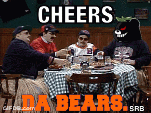 Men Sitting Around Table Cheers Da Bears GIF
