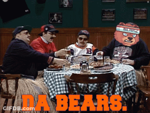 Men Sitting Around Table Saying Da Bears GIF