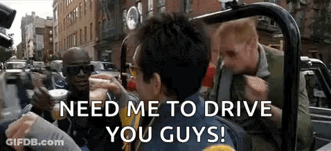 Men Sitting In Car Talking On Street GIF
