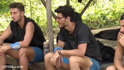 Men Sitting On Wooden Bench GIF