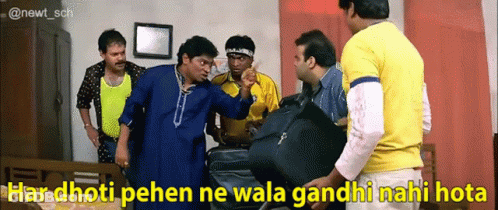 Men Standing Around Suitcase Har Dhoti Pene Ne Wala Gandhi Nahi Mota GIF