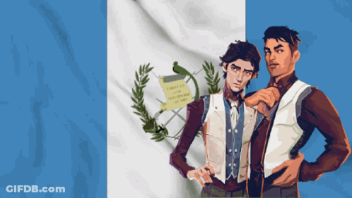 Men Standing Before Libertad Flag GIF