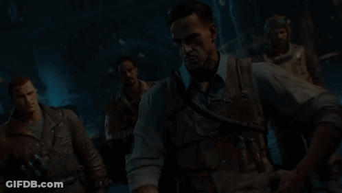 Men Standing In Dark Room With Blood GIF
