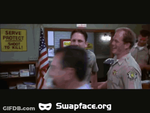 Men Standing In Front Of Serve Protect Shoot To Kill Sign GIF