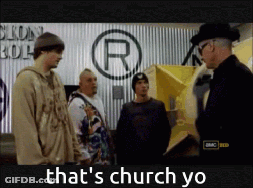Men Standing In Front Of Sign Saying R GIF