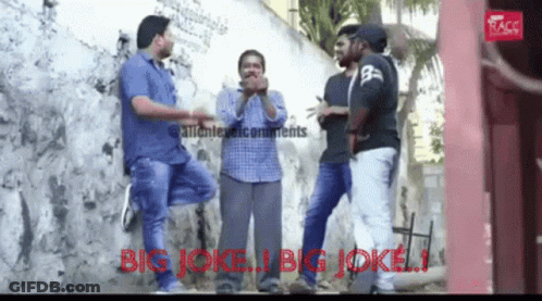 Men Standing In Front Of Wall Saying Big Joke GIF