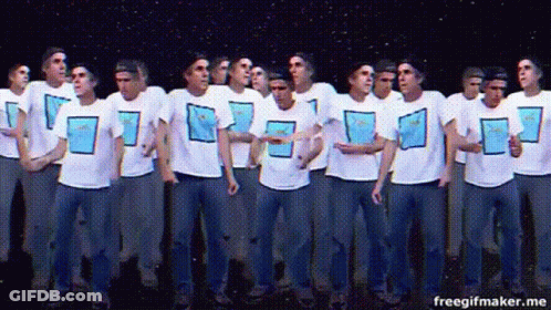 Men Standing In Line Wearing Freegifmaker.me Shirts GIF