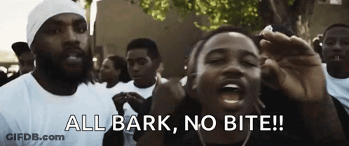 Men Standing Together One Shouting All Bark No Bite GIF