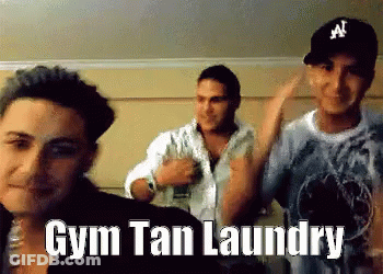 Men Standing With Gym Tan Laundry GIF
